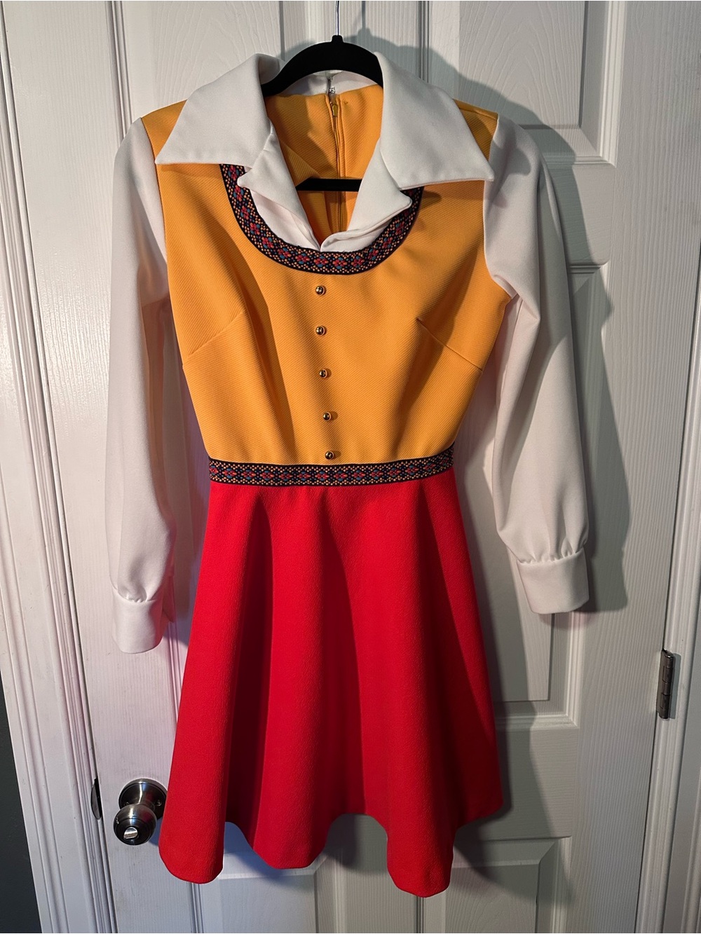 Vintage 70s Colorblock Red & Yellow Dress with White Sleeves